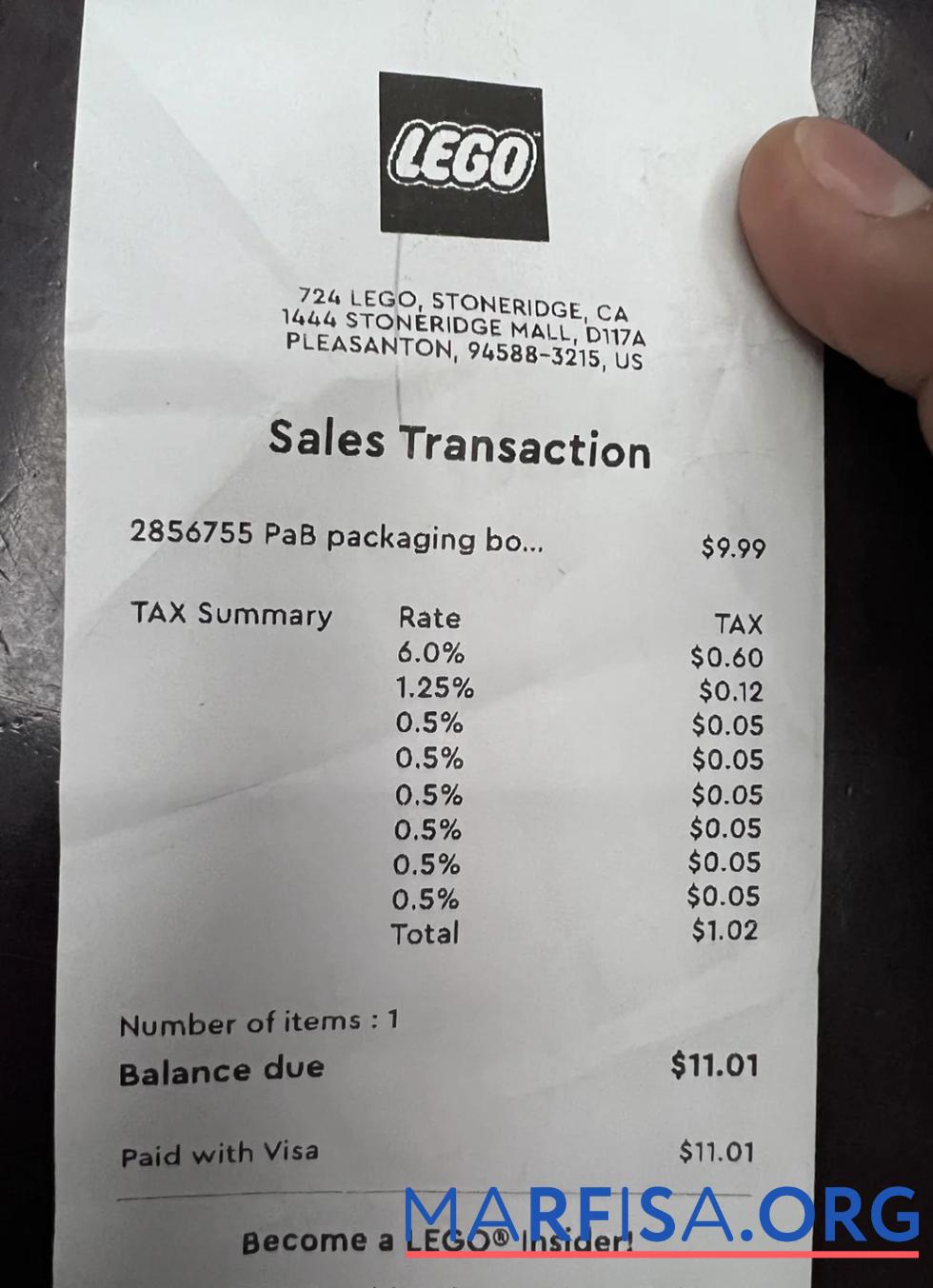Realistic Lego store payment check real example